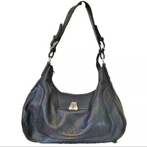 So Rachel by Longaberger Black Leather Hobo Shoulder Bag Silver Hardware